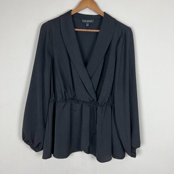 𝅺Lane Bryant Blouse Womens 10/12 Black Long Sleeve Faux Wrap V-Neck‎ Top - Picture 12 of 12